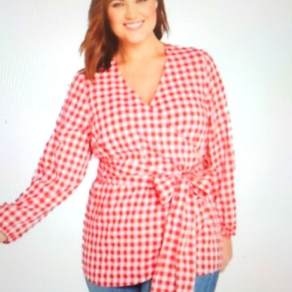 - Lane Bryant Checkered Wrap Top size 14/16 - Picture 1 of 7